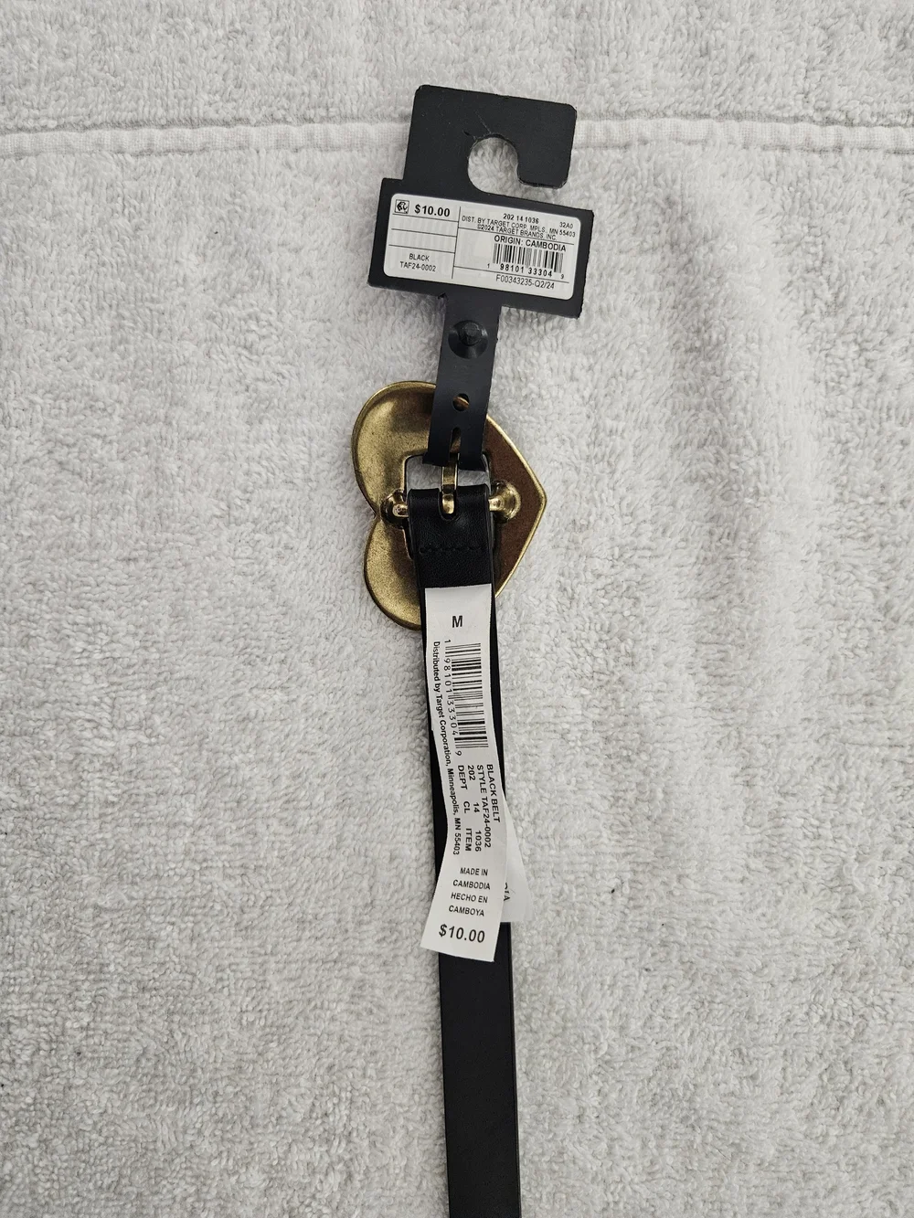 Art Class Girls Western Heart Buckle Belt Black Gold Etched Floral Vintage Style